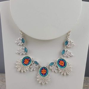Silver bead Tribal necklace and earrings set